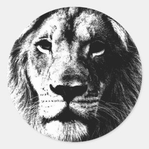 BW Lion Face Classic Round Sticker
