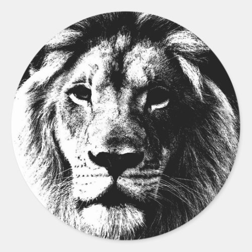 BW Lion Face Classic Round Sticker