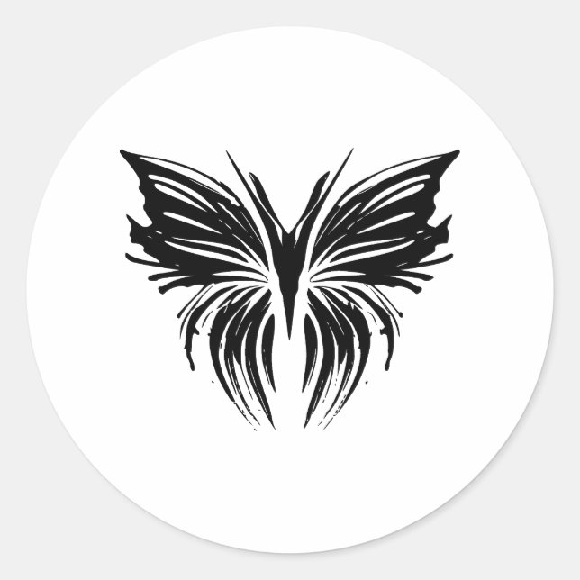 BW Minimalist Butterfly Design Classic Round Sticker (Front)