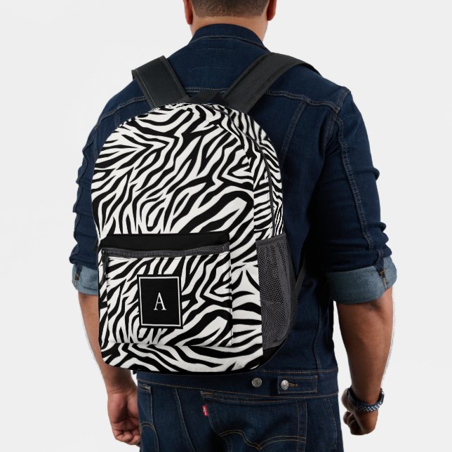 BW Monogram Animal Zebra Skin Pattern Printed Backpack (Insitu (Model))
