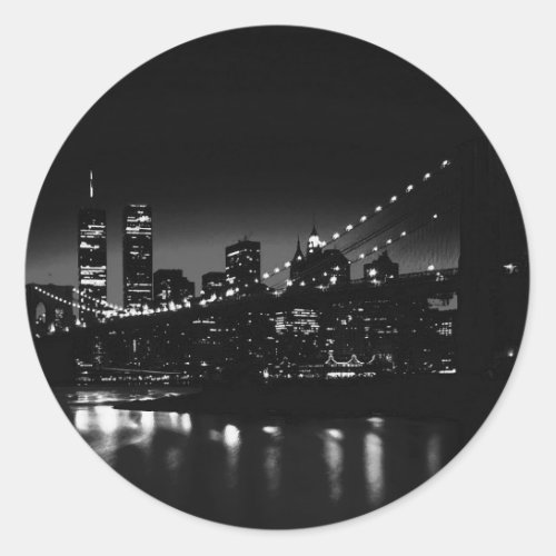 BW New York City at Night Classic Round Sticker