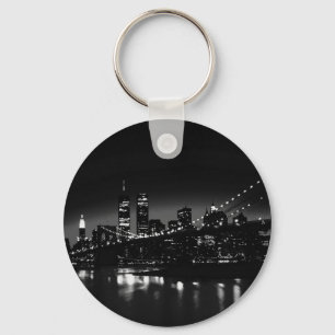 BW New York City at Night Keychain