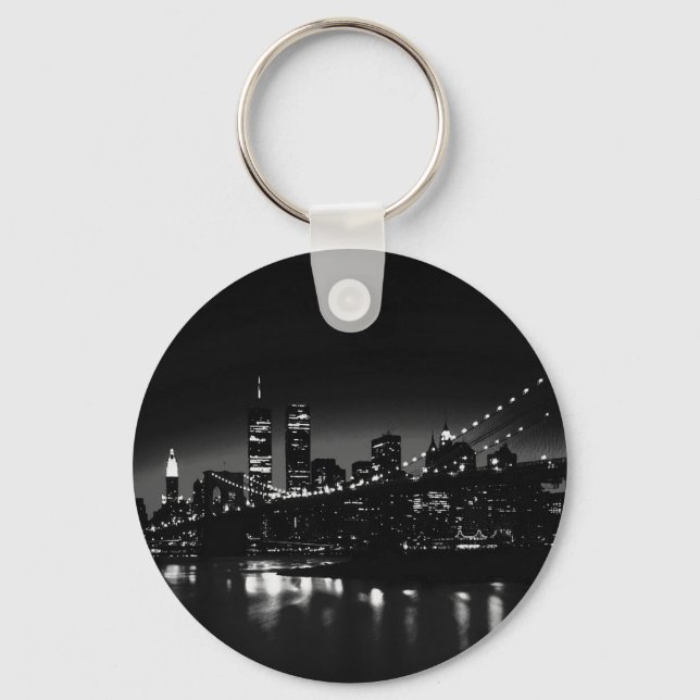 BW New York City at Night Keychain (Front)