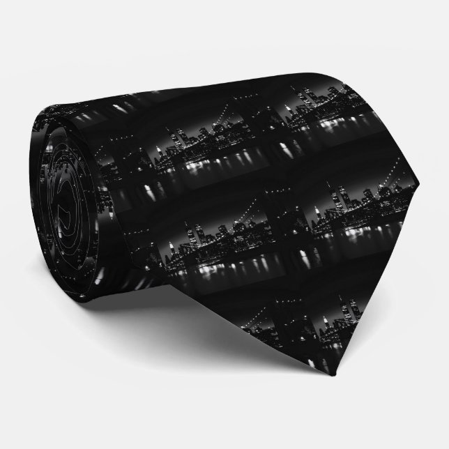BW New York City at Night Neck Tie (Rolled)
