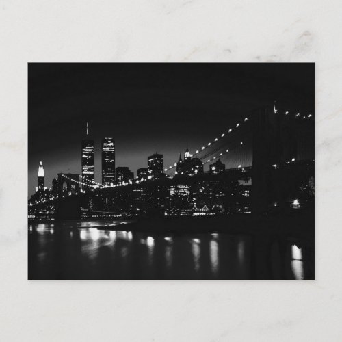 BW New York City at Night _ New York City Skyline Postcard