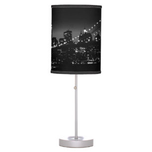 BW New York City at Night - New York City Skyline Table Lamp