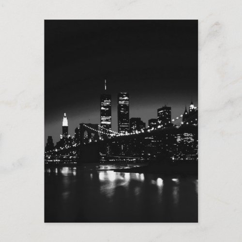 BW New York City at Night Postcard
