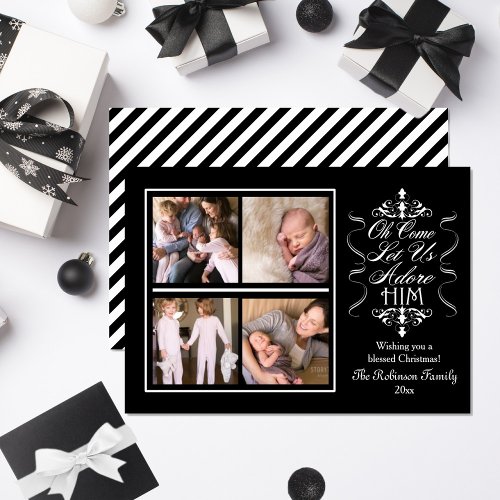 BW Oh Come Let Us Adore Him Christmas Photo Holiday Card