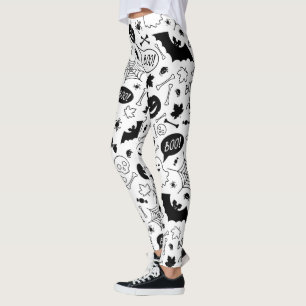 BW Pattern Art Halloween Pattern Halloween Art Leggings