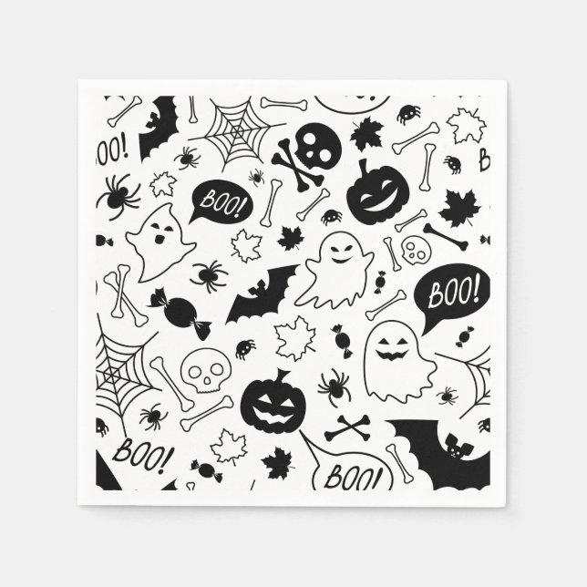 BW Pattern Art Halloween Pattern Halloween Art Napkins (Front)