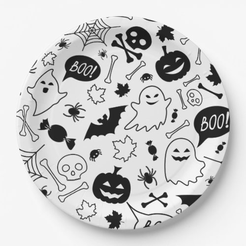 BW Pattern Art Halloween Pattern Halloween Art Paper Plates