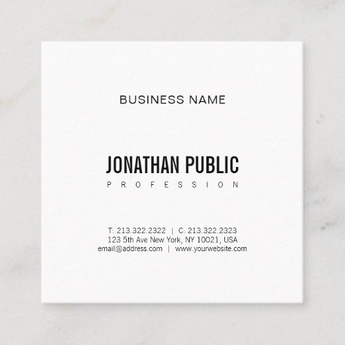BW Plain Modern Professional Minimalist Classy Square Business Card