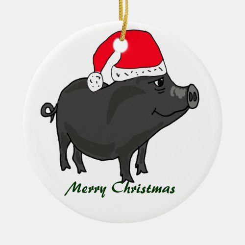 BW_ Pot Bellied Pig in Santa Hat Ornament