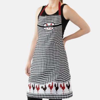 Bw Red Buffalo Checks Pattern Monogram | Rooster Apron by TrendyKitchens at Zazzle