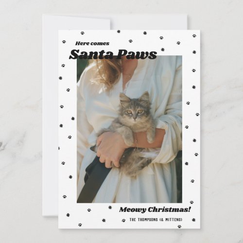 BW Santa Paws Meowy Christmas Cat Photo Card