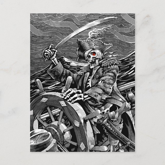 BW Skeleton Pirate Postcard (Front)
