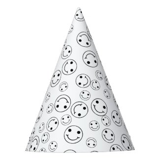 BW Smiling Emoji Faces Party Hat