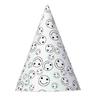 BW Smiling Emoji Faces Party Hat