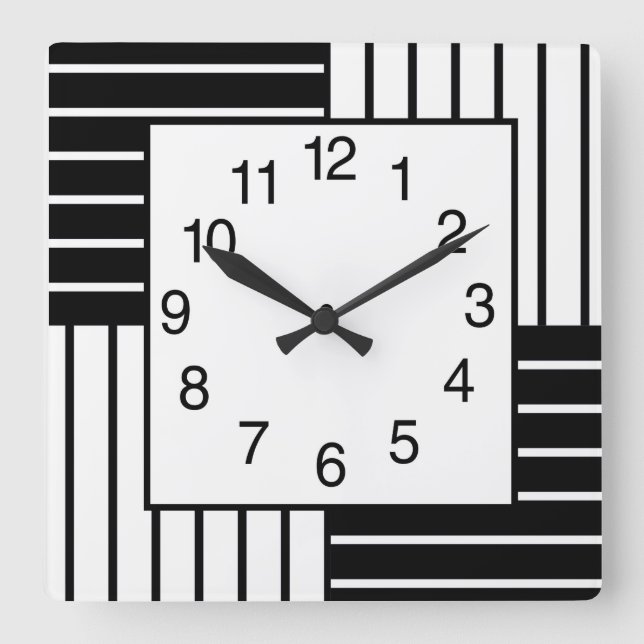 BW Squares Striped Square Wall Clock (Front)