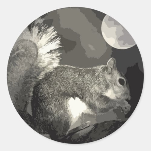 BW Squirrel  Moon Classic Round Sticker