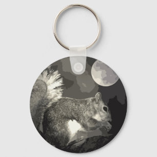 BW Squirrel & Moon Keychain