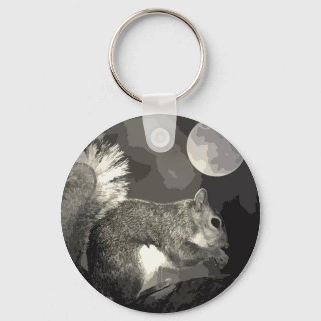 BW Squirrel & Moon Keychain (Front)