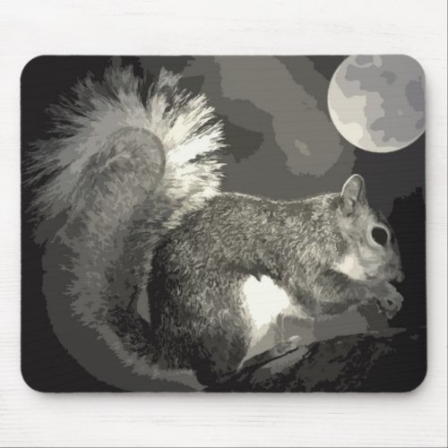 BW Squirrel  Moon Mouse Pad