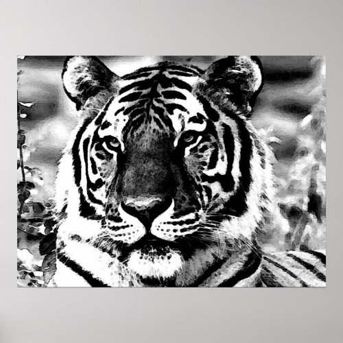 BW Tiger Poster Print Pop Art Style Tigers Posters