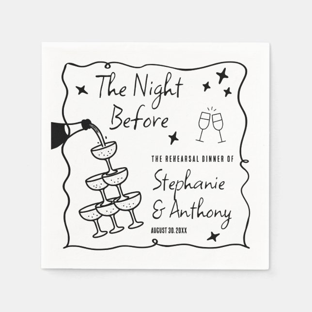 BW Whimsical Frame and Champagne The Night Before  Napkins (Front)