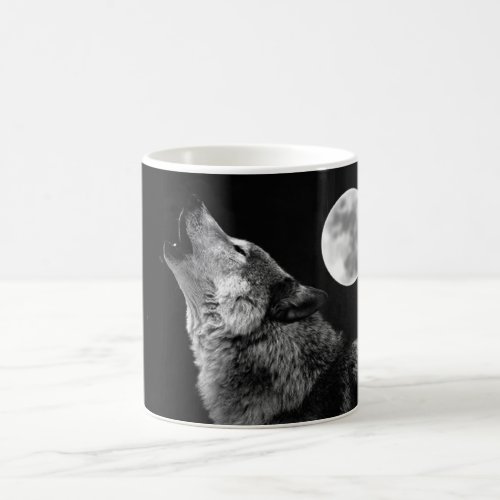 BW Wolf Howling at Moon Coffee Mug