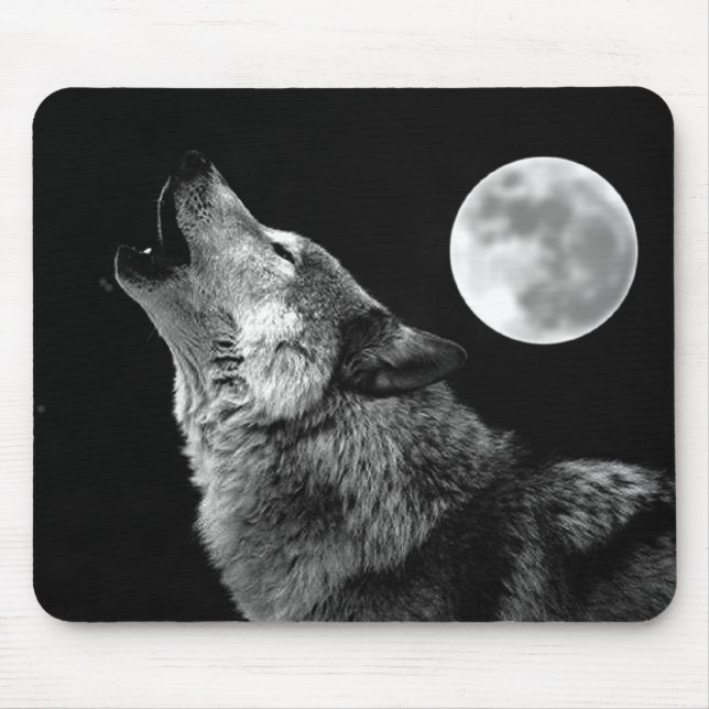 BW Wolf Howling at Moon Mouse Pad (Front)