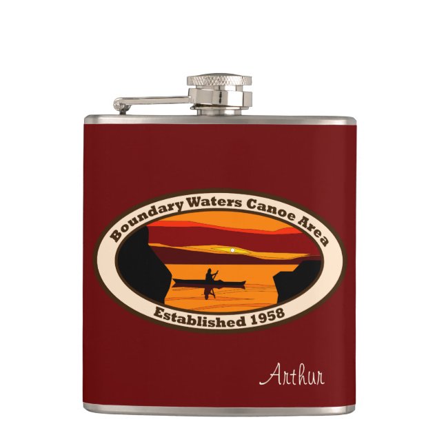 BWCA Emblem with Canoe Hip Flask (Front)