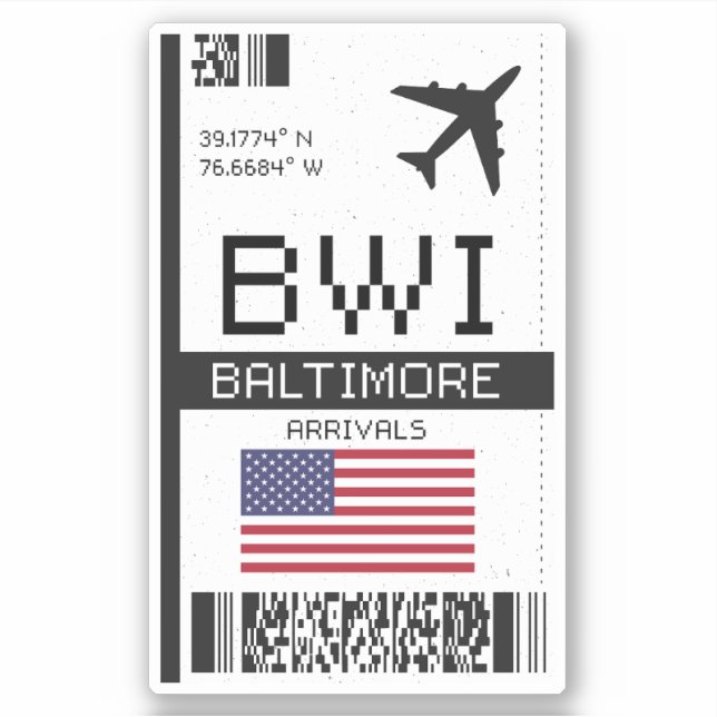 BWI Baltimore, Maryland Boarding Pass - Airport Sticker (Front)