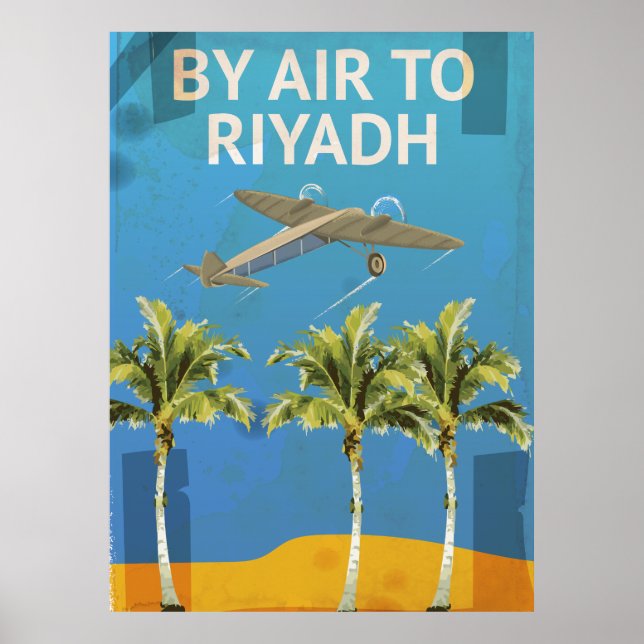 By Air To Riyadh Vintage Travel poster (Front)
