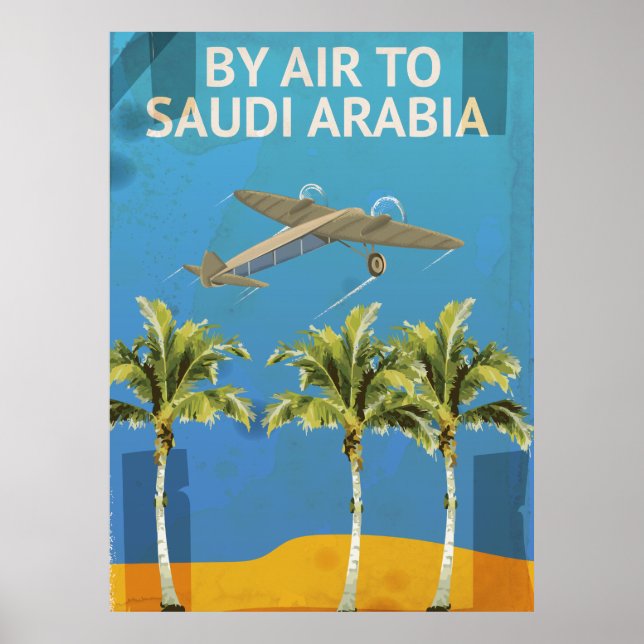 By Air To Saudi Arabia Vintage Travel poster (Front)