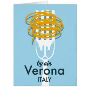 By Air Verona Italy retro travel poster. Cards