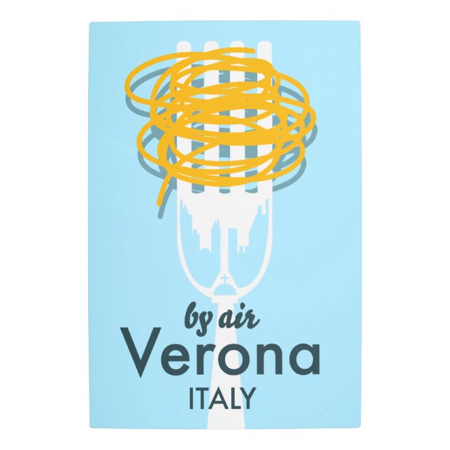 By Air Verona Italy retro travel poster. Metal Print (Front)