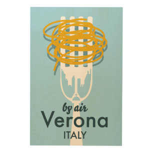By Air Verona Italy retro travel poster. Wood Wall Art