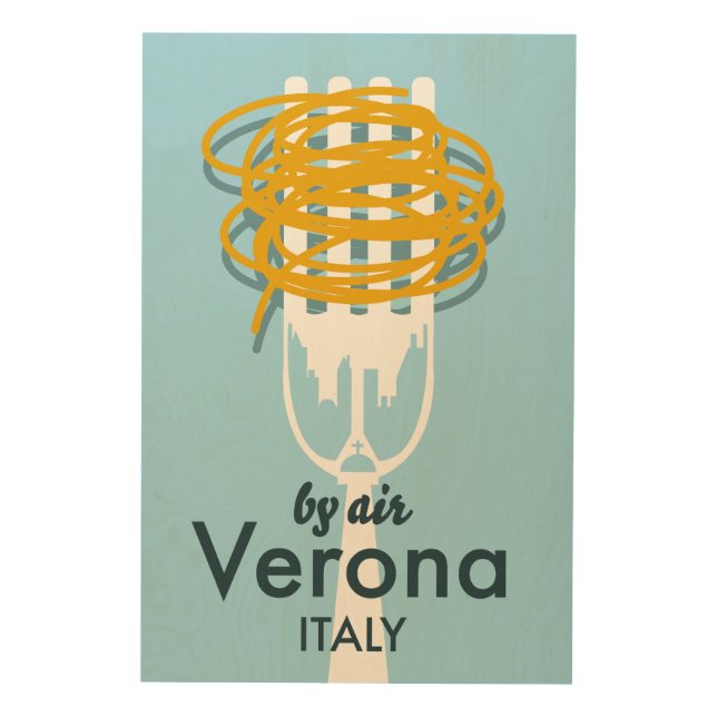 By Air Verona Italy retro travel poster. Wood Wall Art (Front)