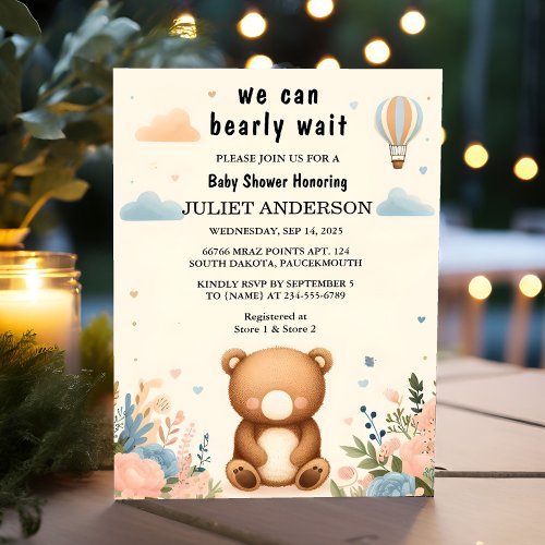 By Animal Cub Boho We Can Bearly Wait Baby Shower Invitation