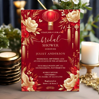 By Asian Chinese Bilingual Hei Bold Bridal Shower Invitation