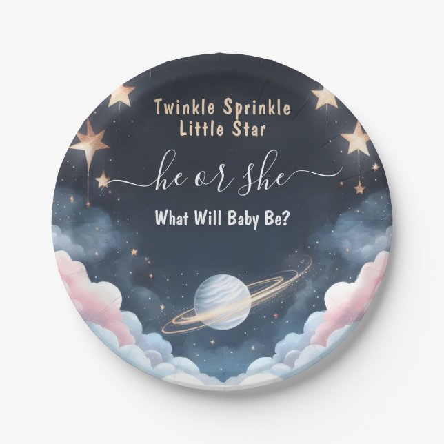 By Cloud Twinkle Twinkle Little Star Gender Reveal Paper Plates (Front)