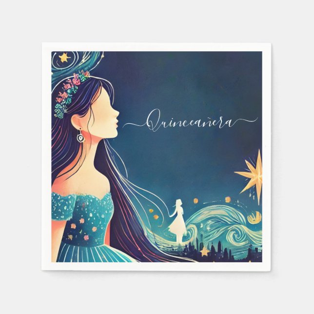 By Dark Fun Star Prom Starry Night Sky Quinceanera Napkins (Front)