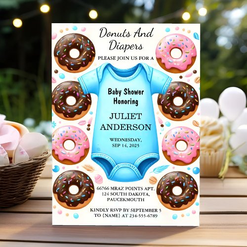 By Dreams Pink Blue Donuts And Diapers Baby Shower Invitation