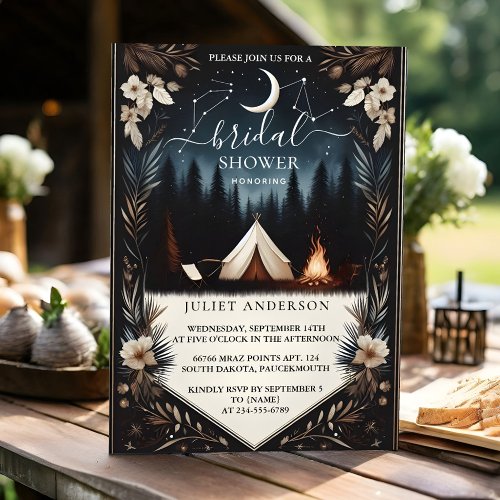 By Forest Wood Sky Tree Fire Camping Bridal Shower Invitation