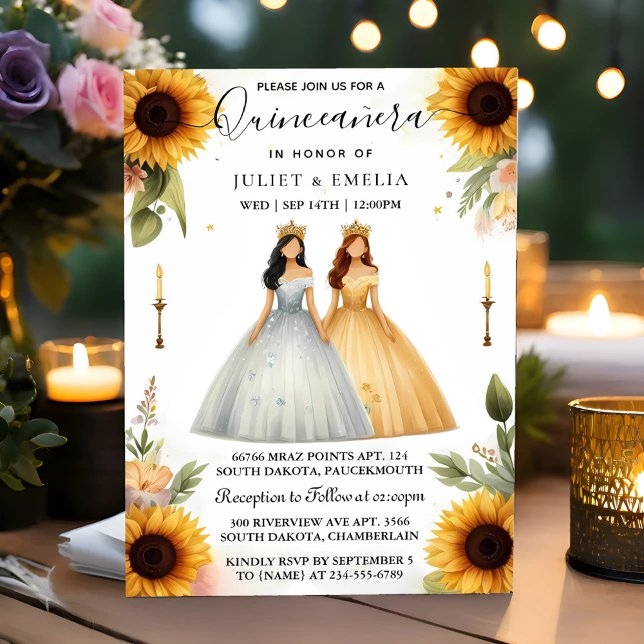 By Fun Joy Lily Twin Dual Joint Double Quinceanera Invitation (Creator Uploaded)