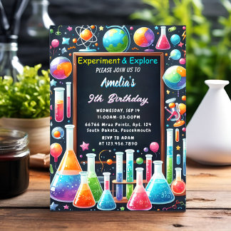By Fun Lab Kids Geek Nerd Mad Science 9th Birthday Invitation