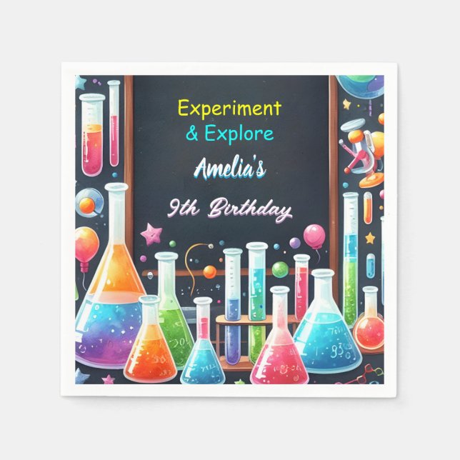 By Fun Lab Kids Geek Nerd Mad Science 9th Birthday Napkins (Front)