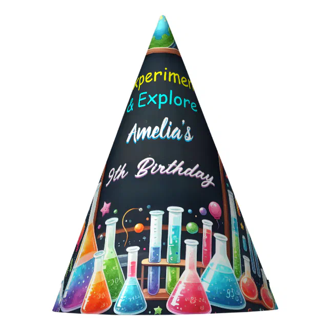By Fun Lab Kids Geek Nerd Mad Science 9th Birthday Party Hat | Zazzle
