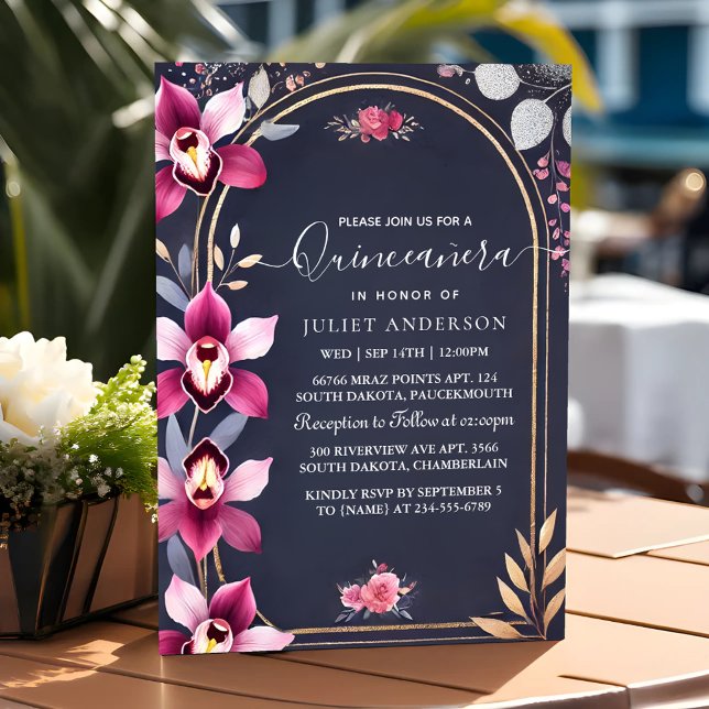 By Glam Ball Gown Spark Dark Navy Blue Quinceanera Invitation (Creator Uploaded)